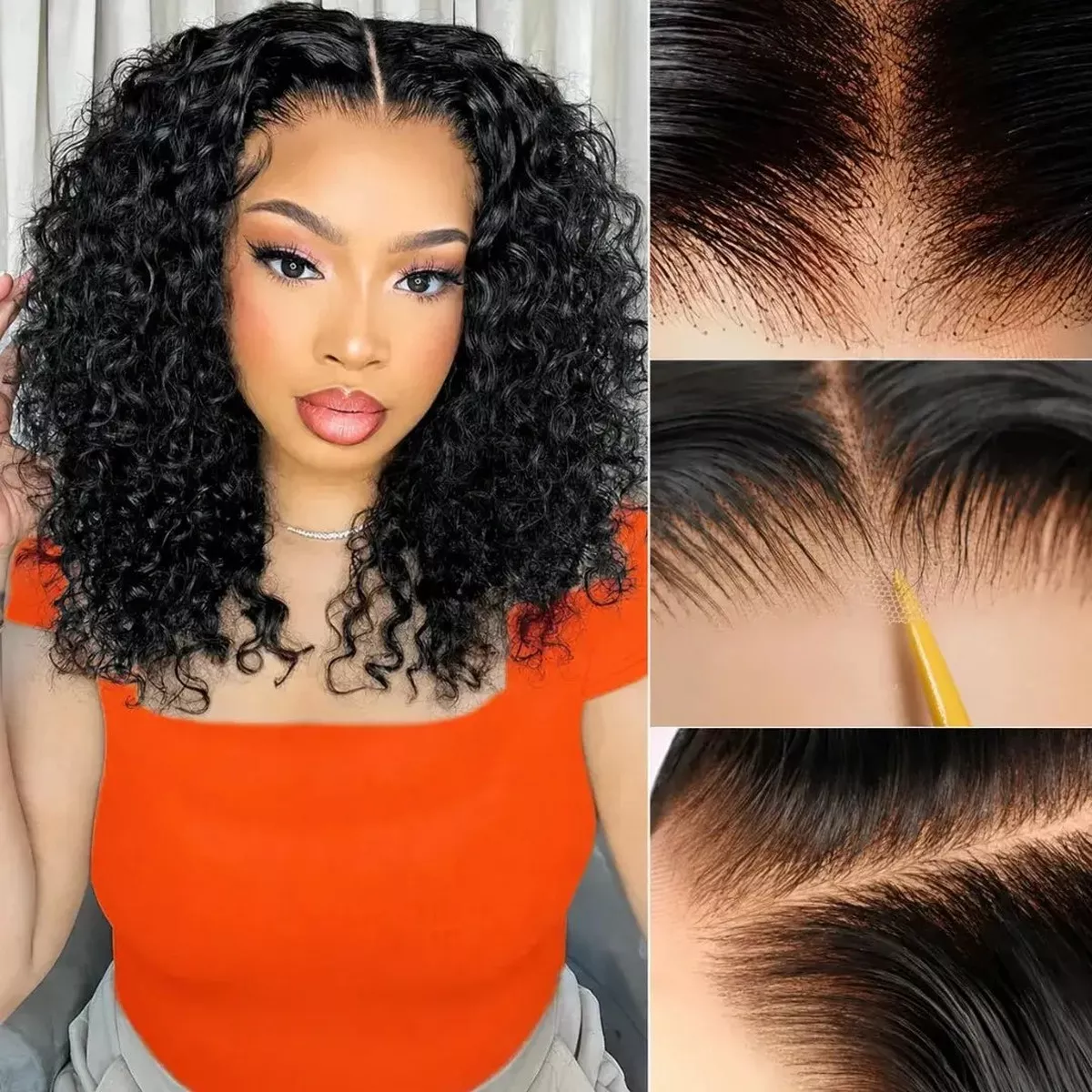 (Faye) Deep Wave Bob Human Hair Wig, 13×4 HD Lace Front or 4×4 HD Lace Closure, Glueless Wear and Go